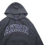 CHAMPION ECO FLEECE カレッジプリント プルオーバー パーカー M グレー コットン AKRON アーチロゴ 裏起毛