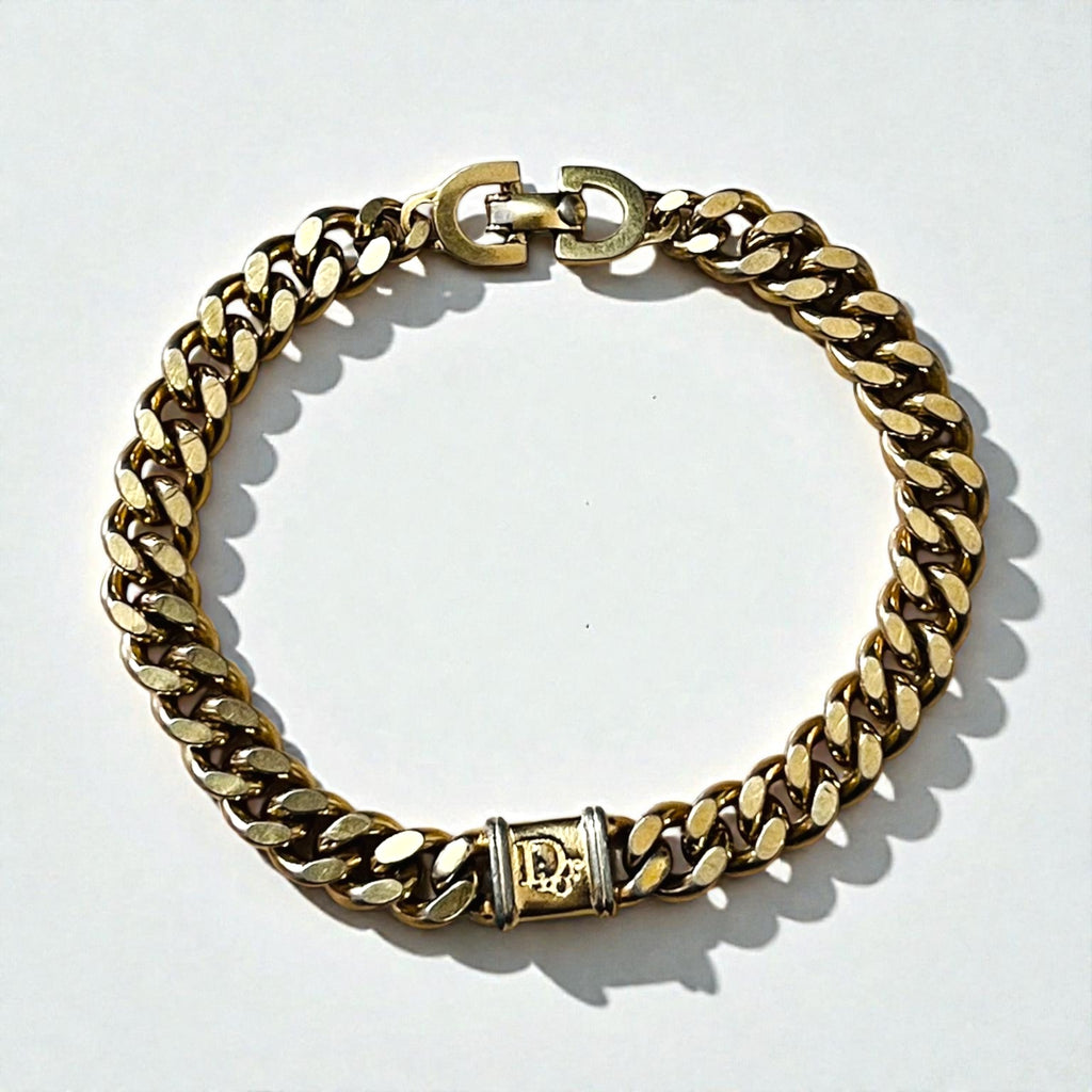 Christian Dior Vintage Curved Chain Bracelet Gold