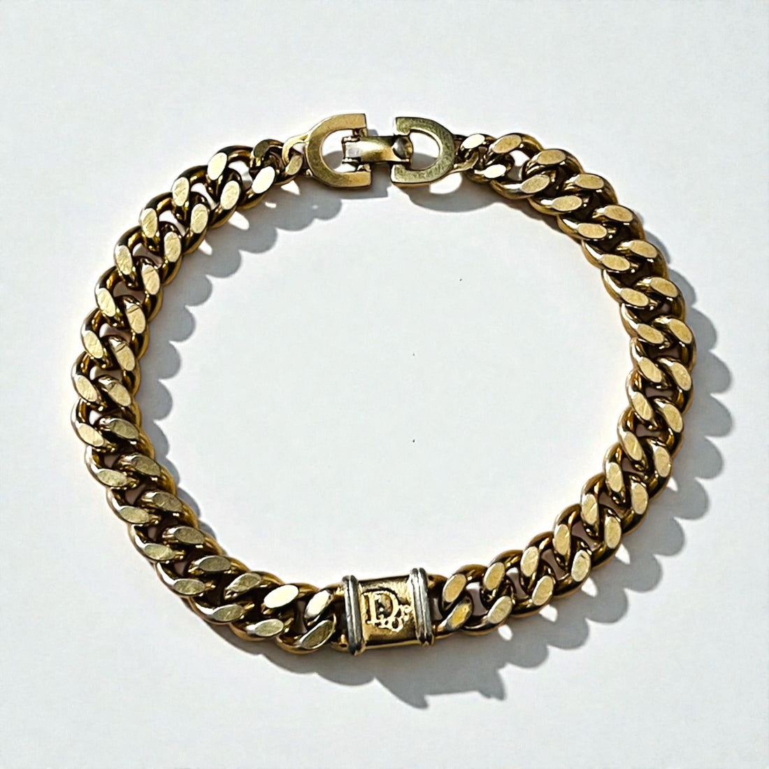 Christian Dior Vintage Curved Chain Bracelet Gold