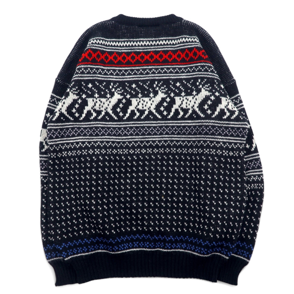 VIKING Made in Scotland 90s Birdseye Nordic Pattern Knit Sweater L Black Wool