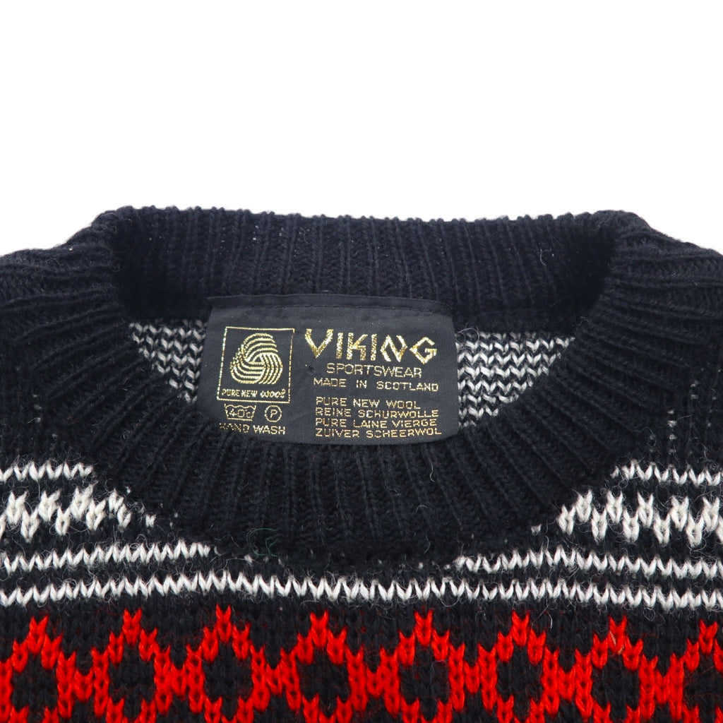 VIKING Made in Scotland 90s Birdseye Nordic Pattern Knit Sweater L Black Wool