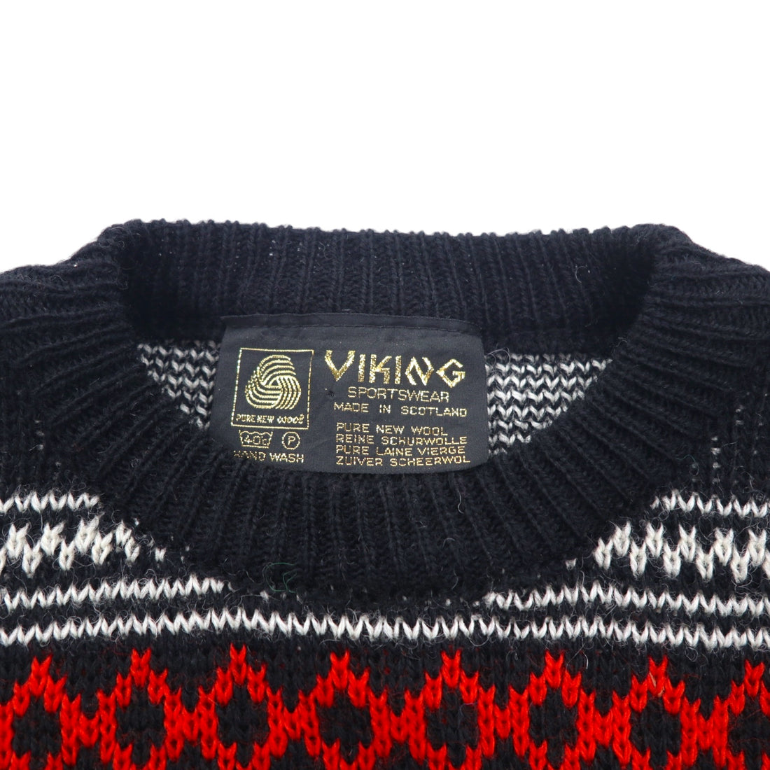 VIKING Made in Scotland 90s Birdseye Nordic Pattern Knit Sweater L Black Wool