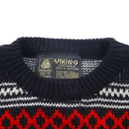 VIKING Made in Scotland 90s Birdseye Nordic Pattern Knit Sweater L Black Wool