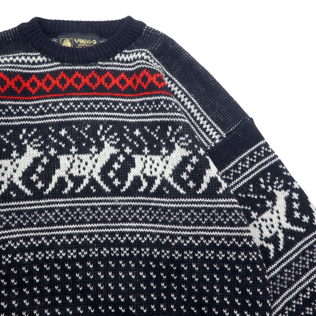 VIKING Made in Scotland 90s Birdseye Nordic Pattern Knit Sweater L Black Wool