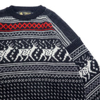 VIKING Made in Scotland 90s Birdseye Nordic Pattern Knit Sweater L Black Wool