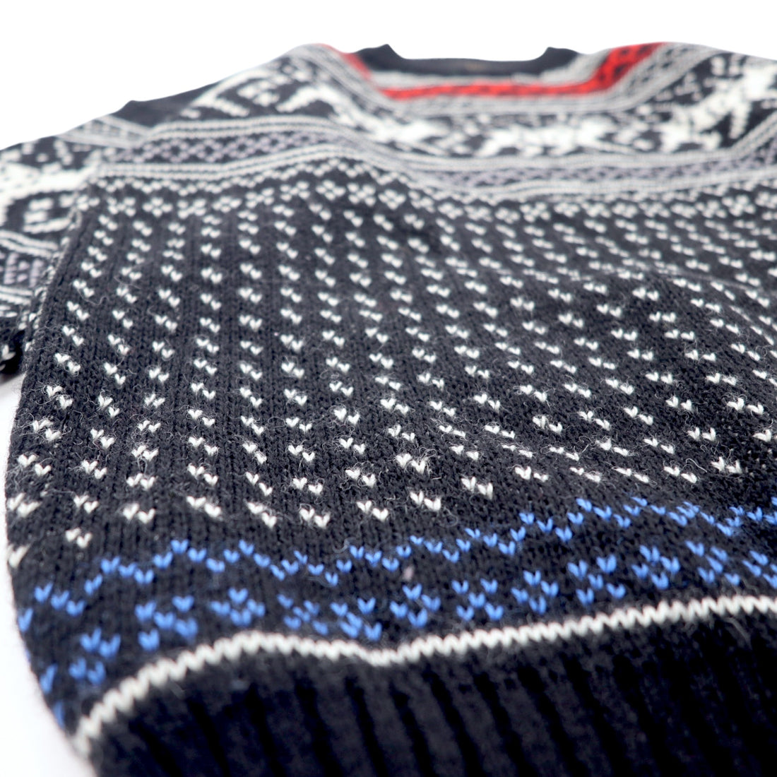 VIKING Made in Scotland 90s Birdseye Nordic Pattern Knit Sweater L Black Wool