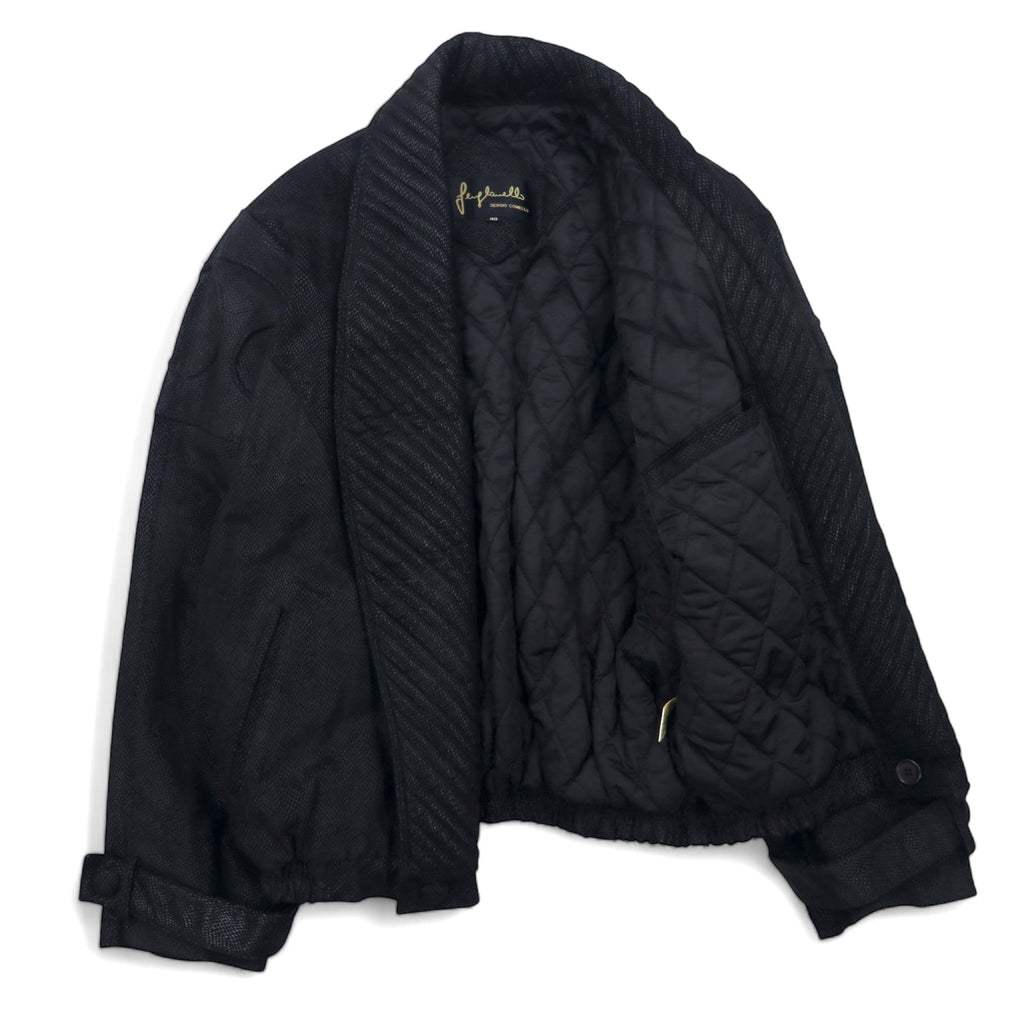 SERGIO COMELLO Design Leather Jacket Blouson L Black Sheepskin Shawl Collar