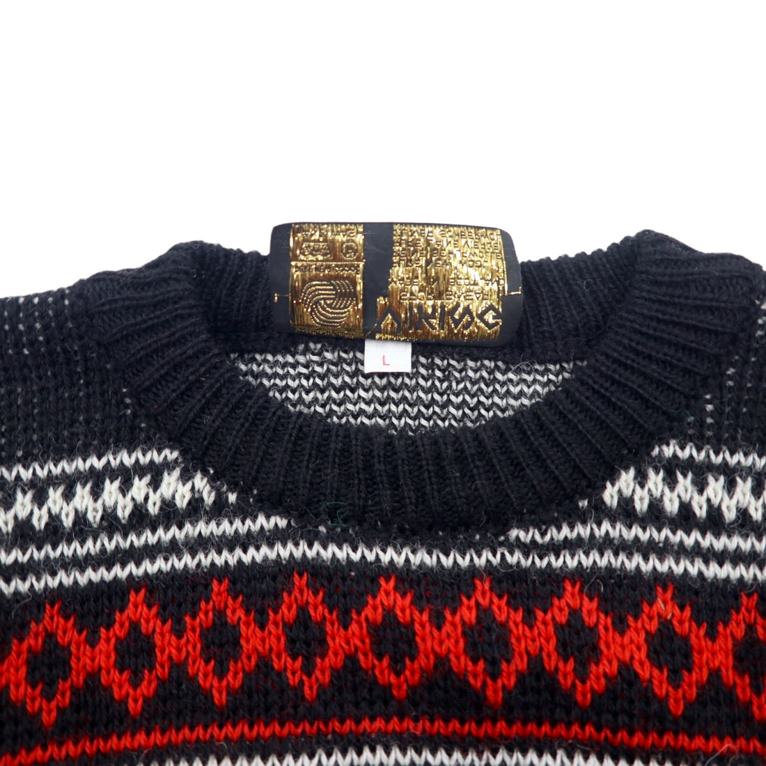 VIKING Made in Scotland 90s Birdseye Nordic Pattern Knit Sweater L Black Wool