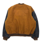 PERSON'S 90s Leather Sleeve Stadium Jacket L Brown Wool Cowhide Quilted Liner Logo Embroidery