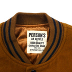 PERSON'S 90s Leather Sleeve Stadium Jacket L Brown Wool Cowhide Quilted Liner Logo Embroidery