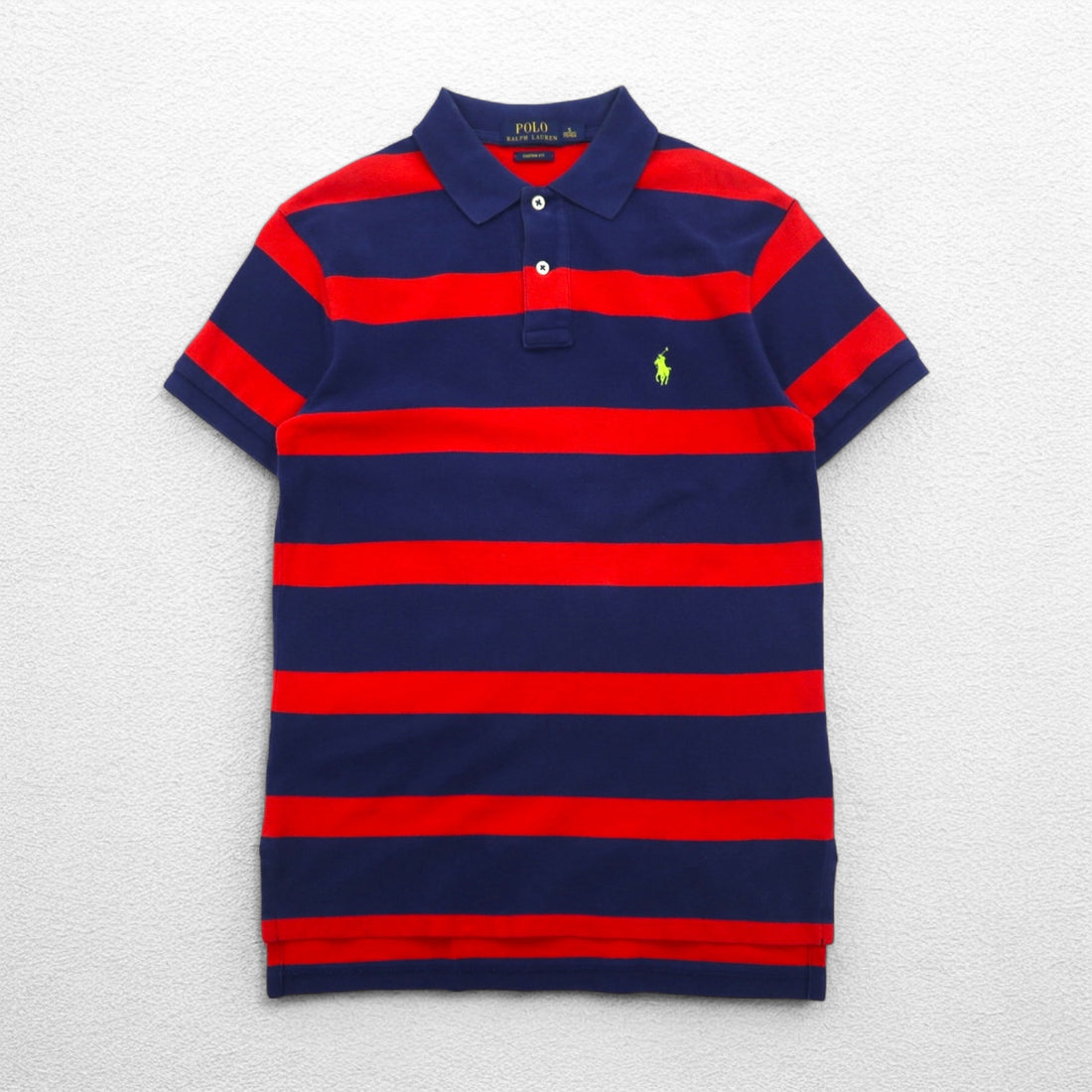 POLO RALPH LAUREN Striped Polo Shirt S Navy Red Pique CUSTOM FIT Small Pony Embroidery
