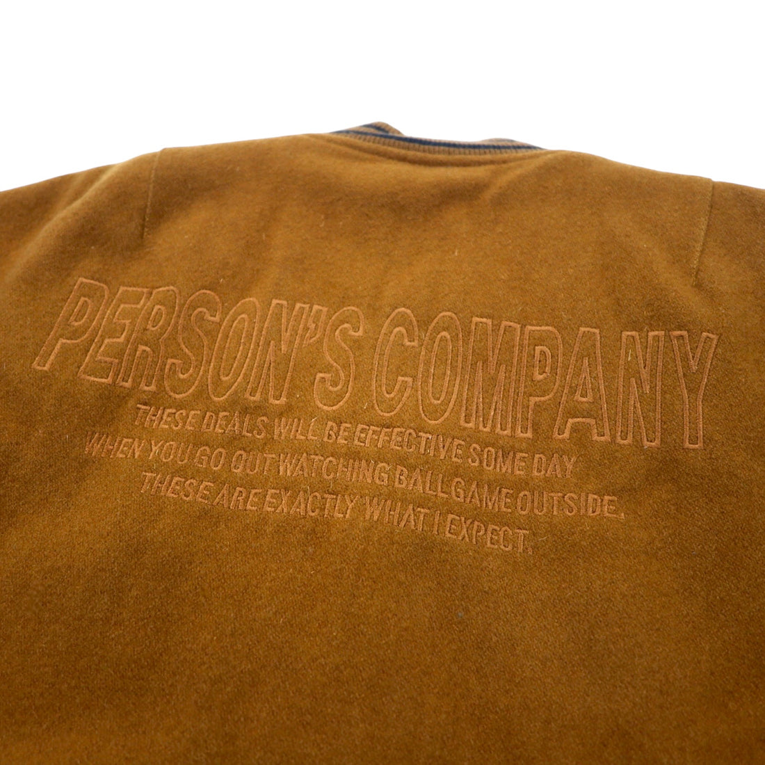 PERSON'S 90s Leather Sleeve Stadium Jacket L Brown Wool Cowhide Quilted Liner Logo Embroidery
