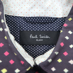 Paul Smith BLACK Rubberized Trench Coat L Navy All-over Dot Pattern Double Breasted Belted Waterproof