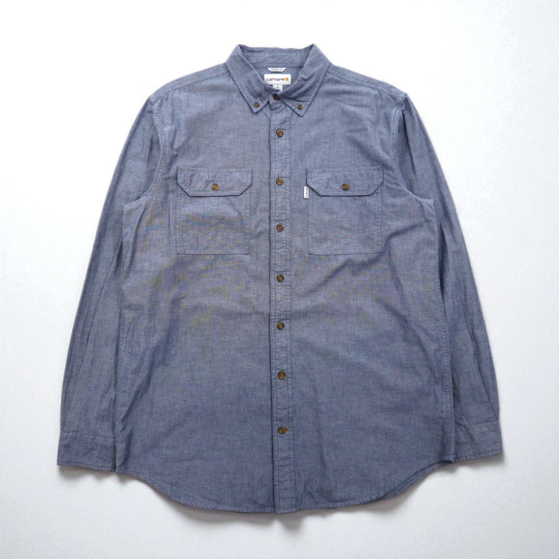 Carhartt Button-Down Chambray Work Shirt, Size L, Blue, FORT L/S CHAMBRAY SHIRT, Double Pocket, S202, Relaxed Fit