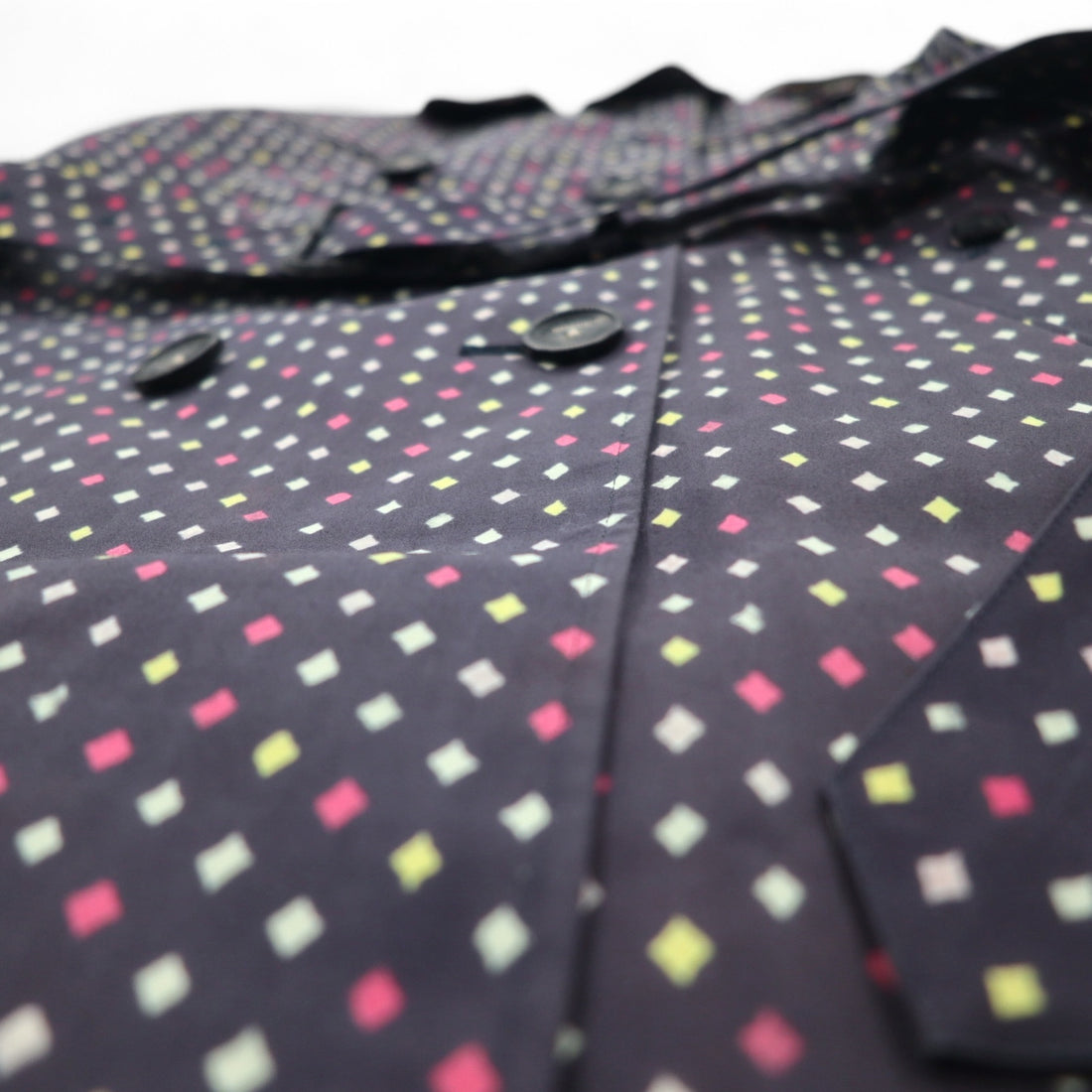Paul Smith BLACK Rubberized Trench Coat L Navy All-over Dot Pattern Double Breasted Belted Waterproof