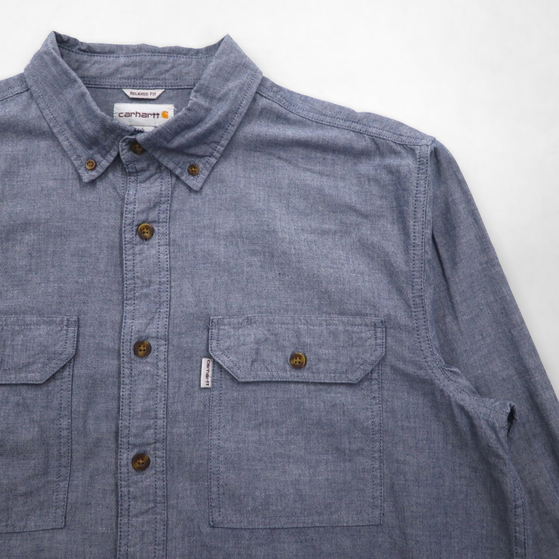 Carhartt Button-Down Chambray Work Shirt, Size L, Blue, FORT L/S CHAMBRAY SHIRT, Double Pocket, S202, Relaxed Fit