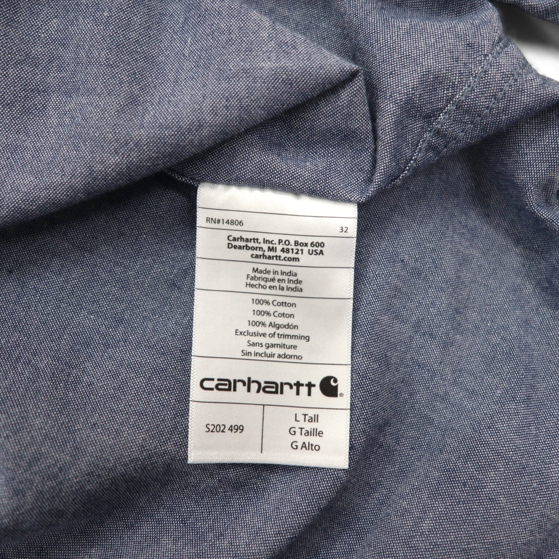 Carhartt Button-Down Chambray Work Shirt, Size L, Blue, FORT L/S CHAMBRAY SHIRT, Double Pocket, S202, Relaxed Fit