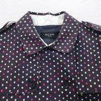 Paul Smith BLACK Rubberized Trench Coat L Navy All-over Dot Pattern Double Breasted Belted Waterproof