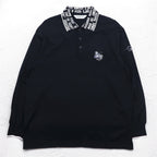 GREEN CLUBS x Warner Bros 90s Long Sleeve Polo Shirt XL Black Pique Looney Tunes Sylvester Cat Made in Japan