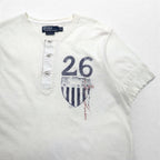 Polo by Ralph Lauren ヘンリーネック Tシャツ XL ホワイト 染み込みプリント ナンバリング CUSTOM FIT