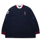 Polo by Ralph Lauren 90s Big Pony Embroidered Rugby Shirt XXL Navy Numbering Elbow Patch Made in Sri Lanka