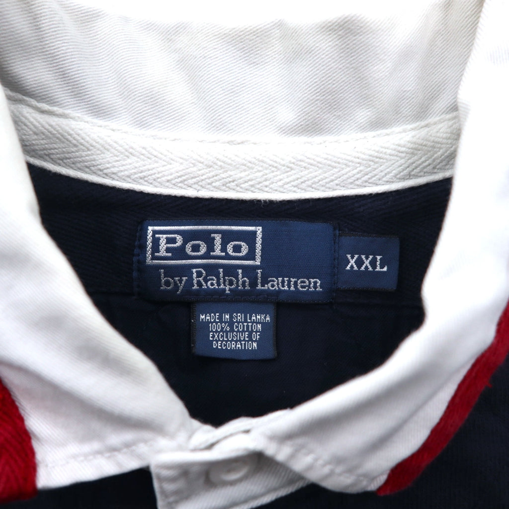 Polo by Ralph Lauren 90s Big Pony Embroidered Rugby Shirt XXL Navy Numbering Elbow Patch Made in Sri Lanka