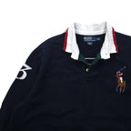 Polo by Ralph Lauren 90s Big Pony Embroidered Rugby Shirt XXL Navy Numbering Elbow Patch Made in Sri Lanka
