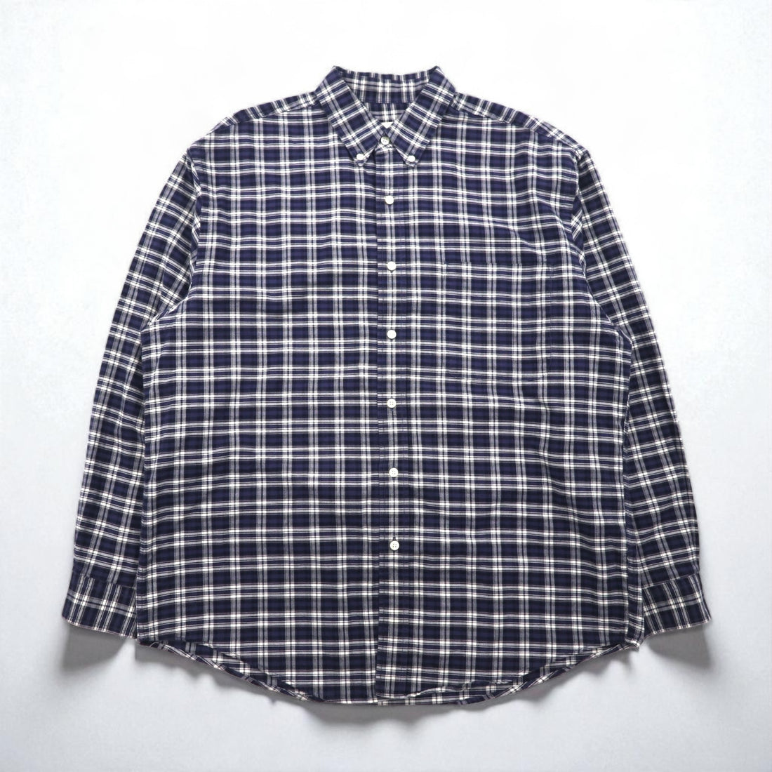 Eddie Bauer 90s Button-Down Shirt, Size L, Navy Cotton, Check, Chest Pocket