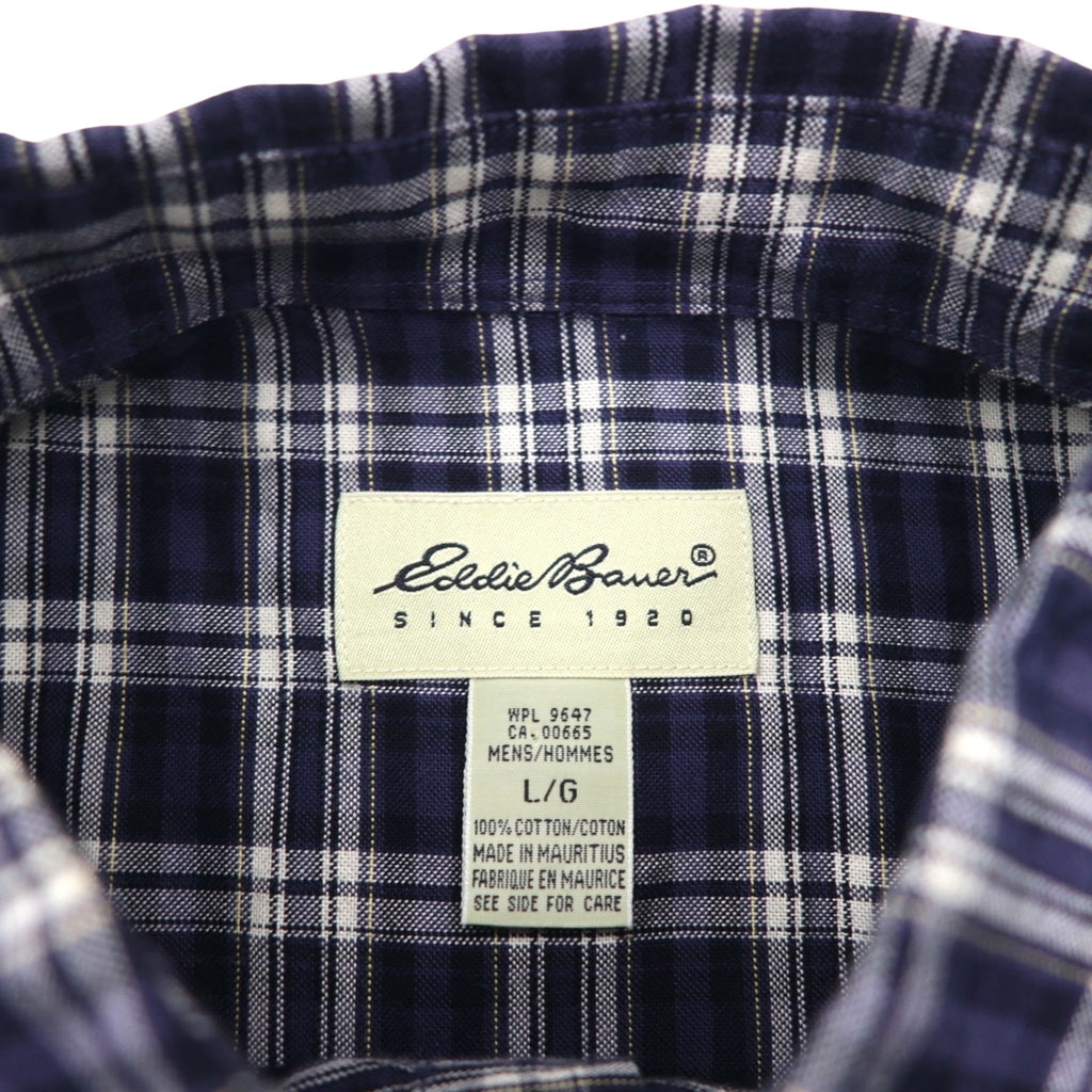 Eddie Bauer 90s Button-Down Shirt, Size L, Navy Cotton, Check, Chest Pocket