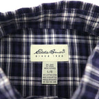Eddie Bauer 90s Button-Down Shirt, Size L, Navy Cotton, Check, Chest Pocket