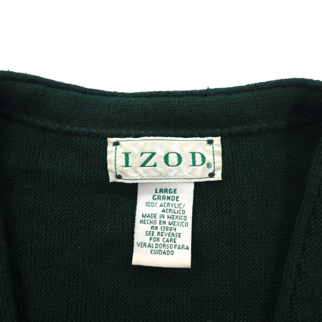 IZOD 90s Acrylic Knit V-Neck Cardigan L Green One Point Logo