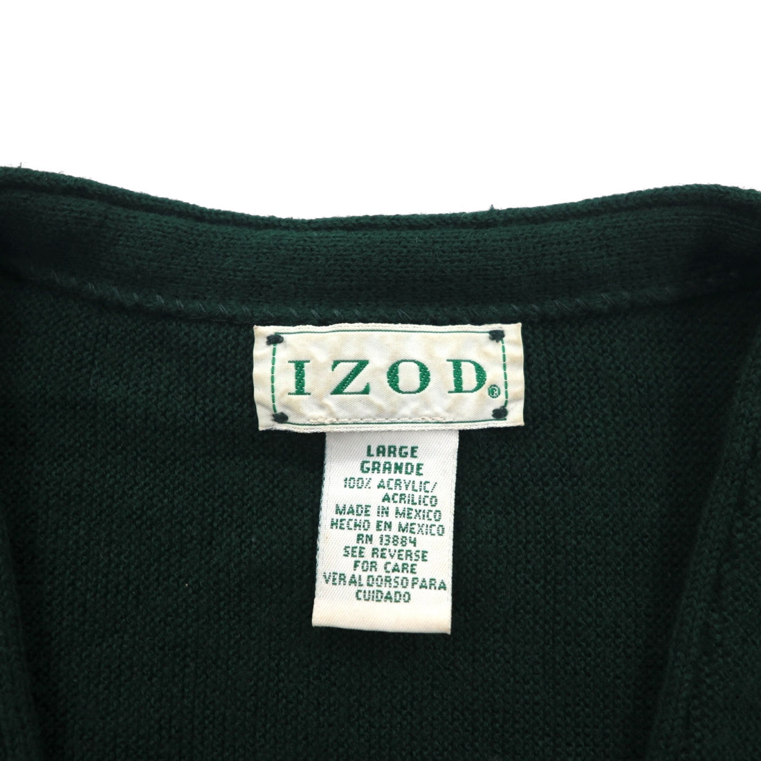 IZOD 90s Acrylic Knit V-Neck Cardigan L Green One Point Logo