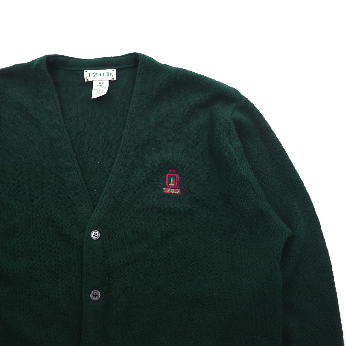IZOD 90s Acrylic Knit V-Neck Cardigan L Green One Point Logo