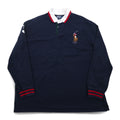 Polo by Ralph Lauren 90s Big Pony Embroidered Rugby Shirt XXL Navy Numbering Elbow Patch Made in Sri Lanka