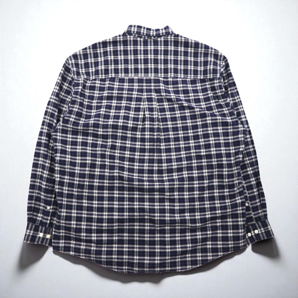 Eddie Bauer 90s Button-Down Shirt, Size L, Navy Cotton, Check, Chest Pocket