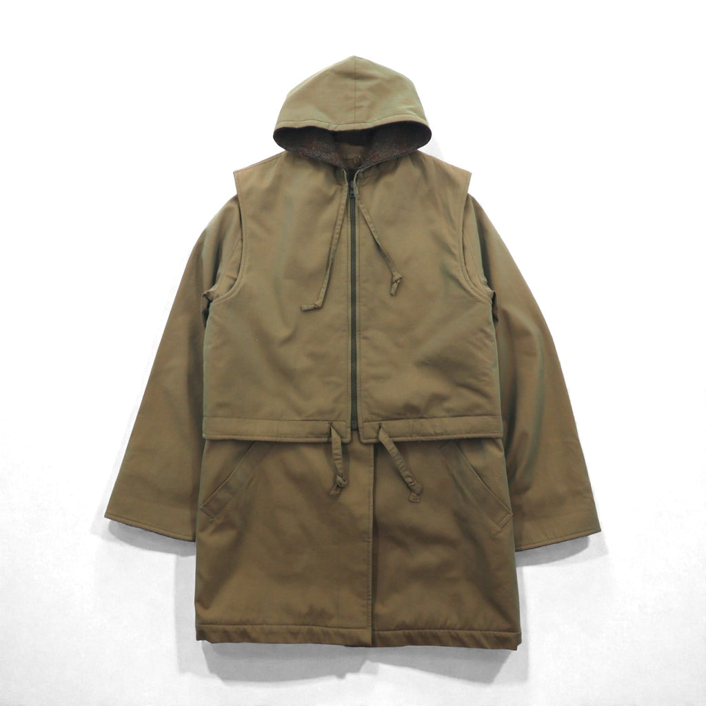BURBERRY 英国製 90年代 ヴィンテージ 3WAY レイヤード ステンカラーコート M フーデッドベスト ヨーク 一枚袖 玉虫色 裏地ツイード イギリス製