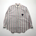 Polo Ralph Lauren 90年代 クレリックシャツ L グレー ストライプ 胸ポケット ワッペン エンブレム