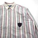 Polo Ralph Lauren 90年代 クレリックシャツ L グレー ストライプ 胸ポケット ワッペン エンブレム