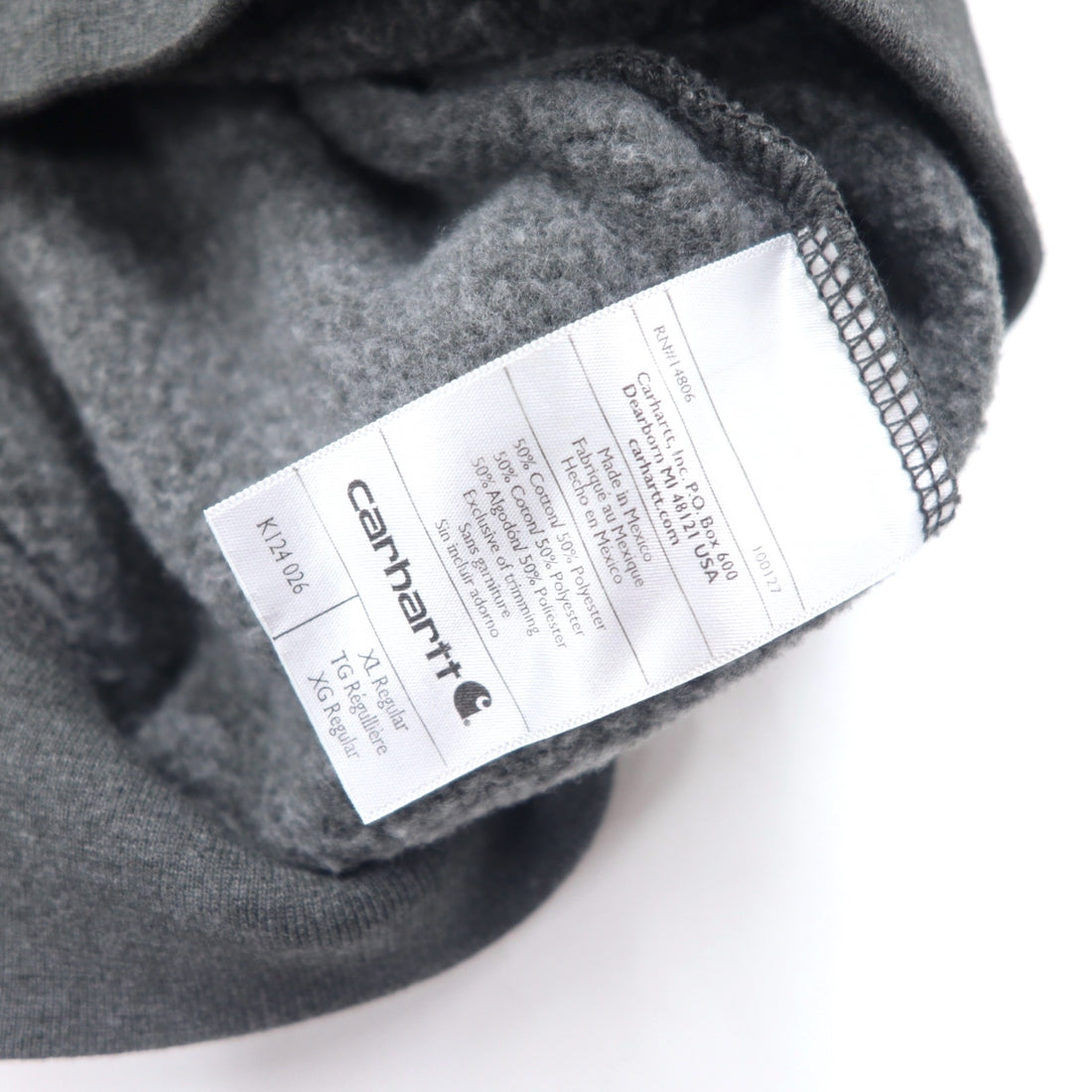 Carhartt Midweight Crewneck Sweatshirt, XL, Grey, Cotton, Fleece Lining, US Company, LIPPERT Print, MIDWEIGHT CREWNECK SWEATSHIRT, K124 026, Made in Mexico