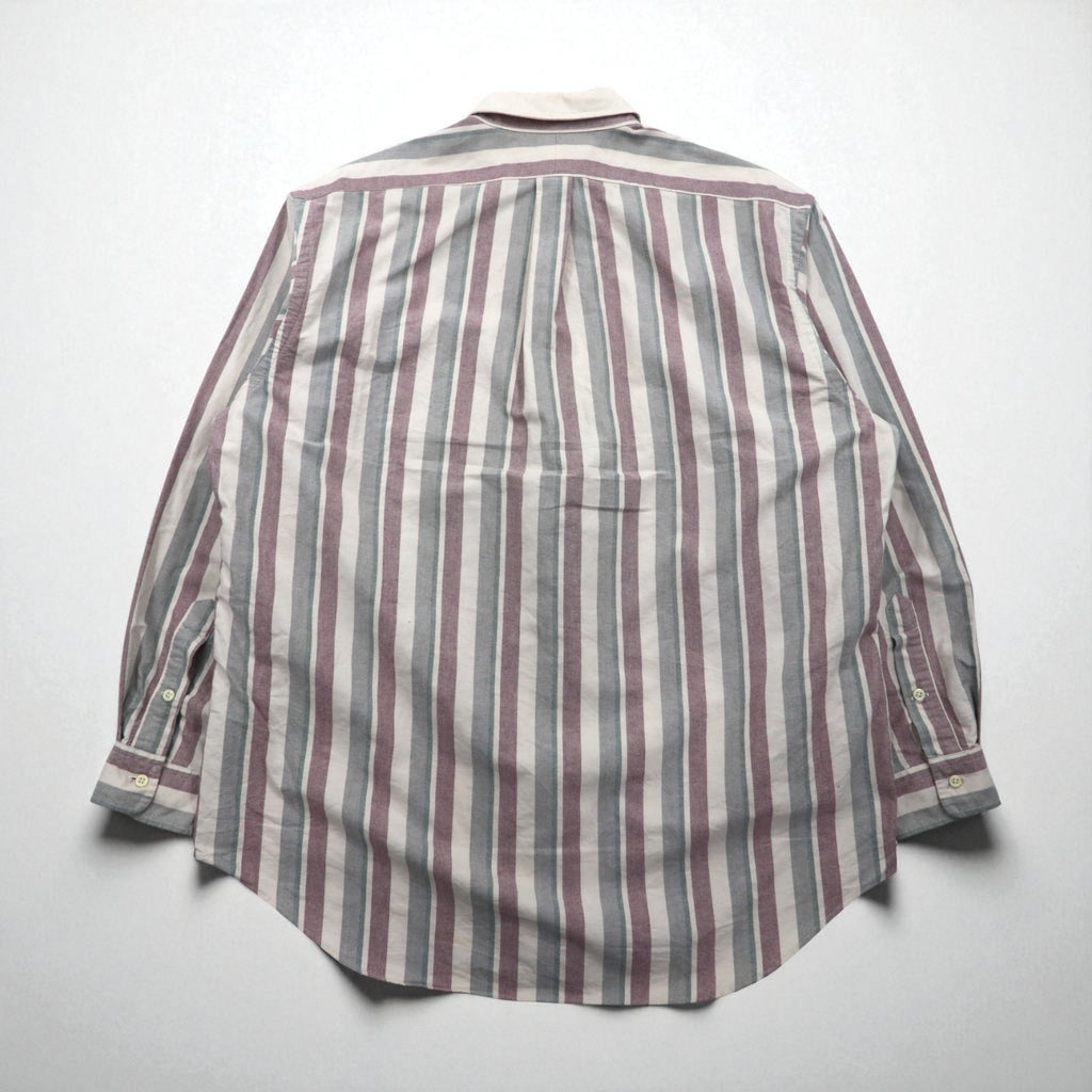Polo Ralph Lauren 90年代 クレリックシャツ L グレー ストライプ 胸ポケット ワッペン エンブレム