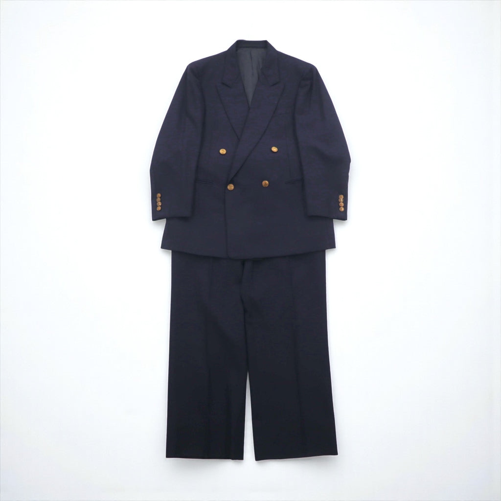 BURBERRY 80年代 日本製 ピークドラペル ダブルブレスト セットアップ スーツ S ネイビー ウール TASMANIA WOOL 紺ブレ 金ボタン ギャバジン