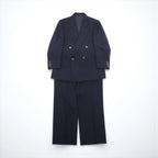 BURBERRY 80年代 日本製 ピークドラペル ダブルブレスト セットアップ スーツ S ネイビー ウール TASMANIA WOOL 紺ブレ 金ボタン ギャバジン