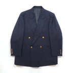 BURBERRY 80年代 日本製 ピークドラペル ダブルブレスト セットアップ スーツ S ネイビー ウール TASMANIA WOOL 紺ブレ 金ボタン ギャバジン