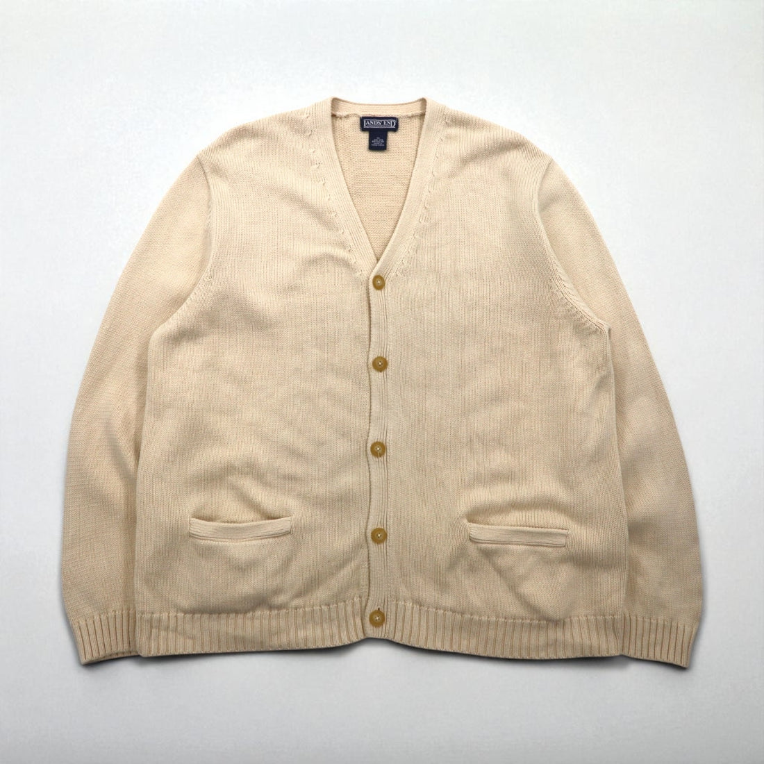 LANDS' END 90s Preppy Cardigan Knit, XL, Mid-Gauge, Classic Ivy