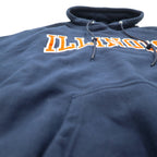 90s STEVE AND BARRY'S Reverse Weave Pullover Hoodie L Navy Polyester College ILLINOIS Arch Logo Big Size