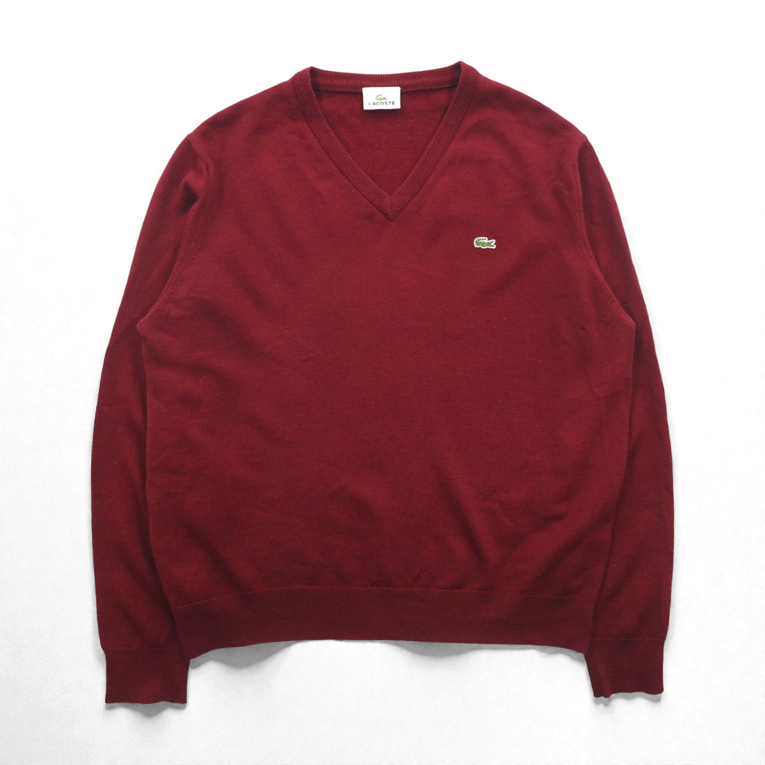 LACOSTE V-neck Knit Sweater L, Bordeaux, One Point Logo