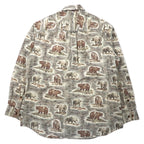 WOOLRICH Animal Print Button-Down Shirt, L, Khaki, Cotton, Made in Peru