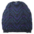 日本然リトテ-古着オンライン-New Era SWEATERS USA製 90年代 シャギーニット セーター XL ブラック アクリル 総柄-New Era Sweaters USA MADE 90's Shaggy Knit Sweater XL Black Acrylic Patterned