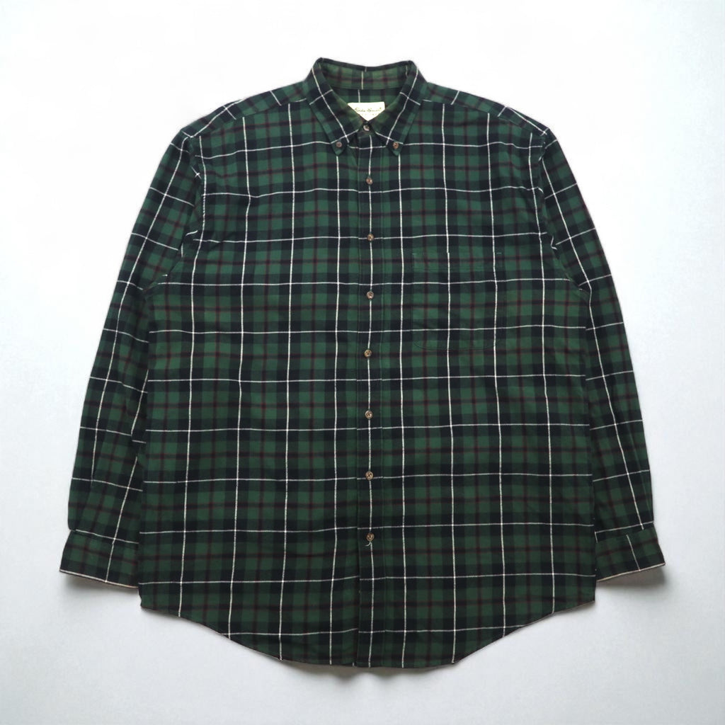 Eddie Bauer 90s Oversized Button-Down Flannel Shirt, Size L, Green Cotton Check