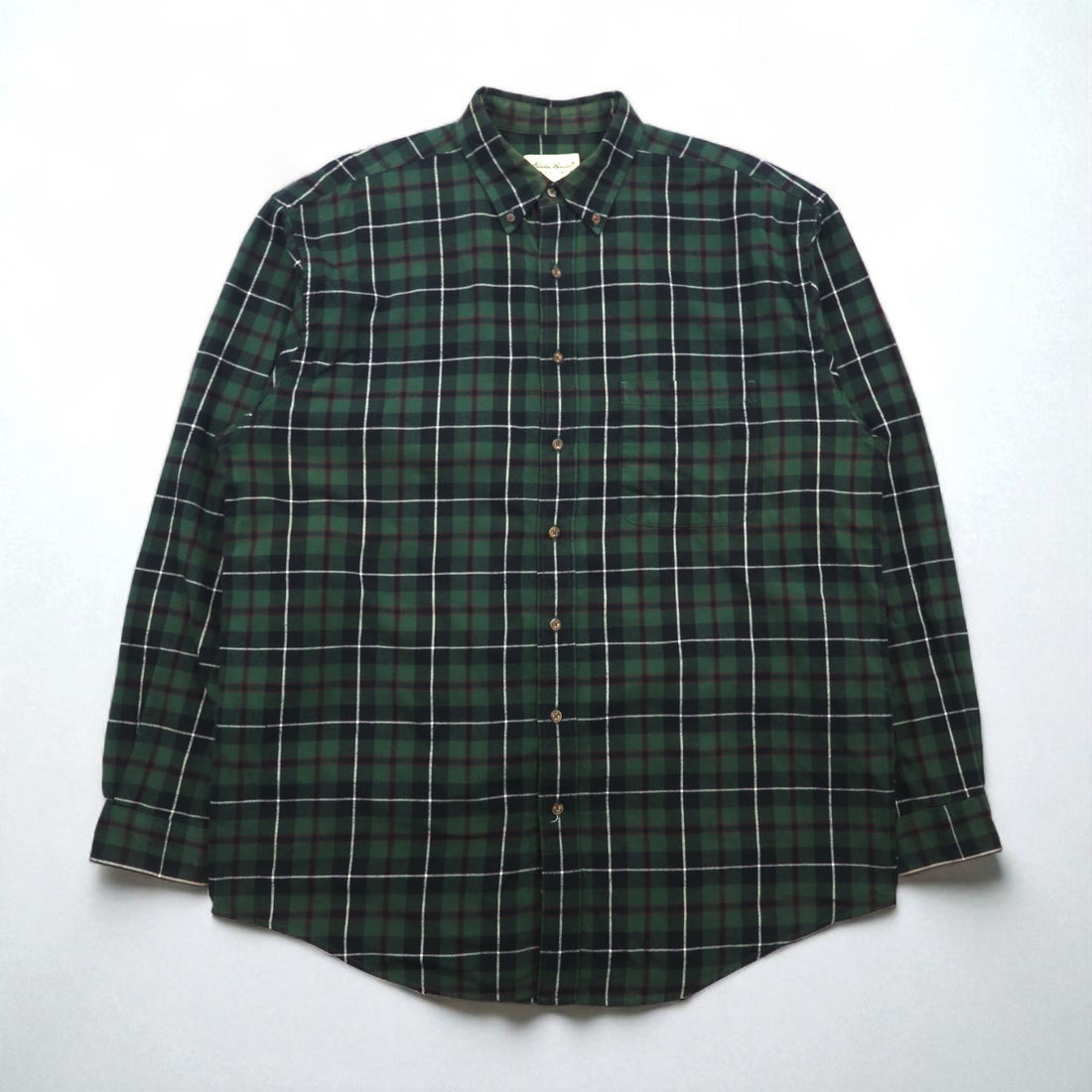 Eddie Bauer 90s Oversized Button-Down Flannel Shirt, Size L, Green Cotton Check
